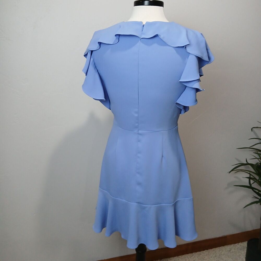 Amanda Uprichard Emery Dress Medium Chambray Blue Ruffle Mini Flounce 20432 - Picture 3 of 12